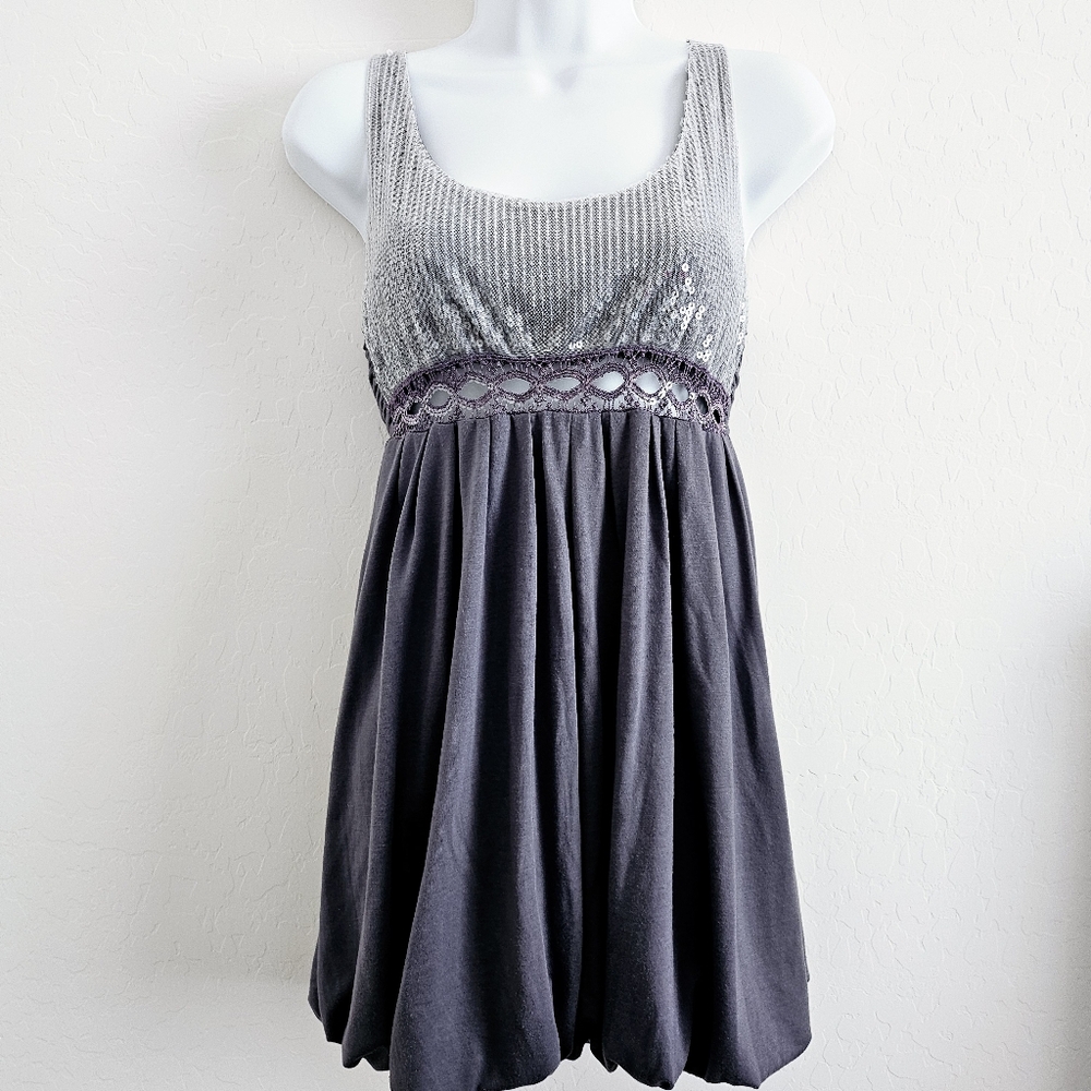 🆑️3/$15 American Rag Gray Mini Dress with Empire Waist SZ Small